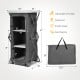 Folding camping storage cabinet with 3 shelves, waterproof fabric, and carry bag, ideal for outdoor activities.